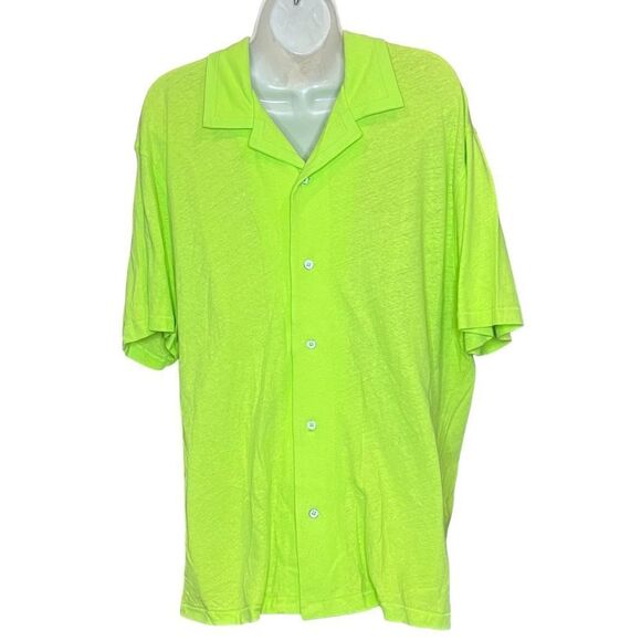 RAG & BONE Avery Short Sleeve Linen & Cotton Button Up T in Lime Green NWT Size - Picture 1 of 5